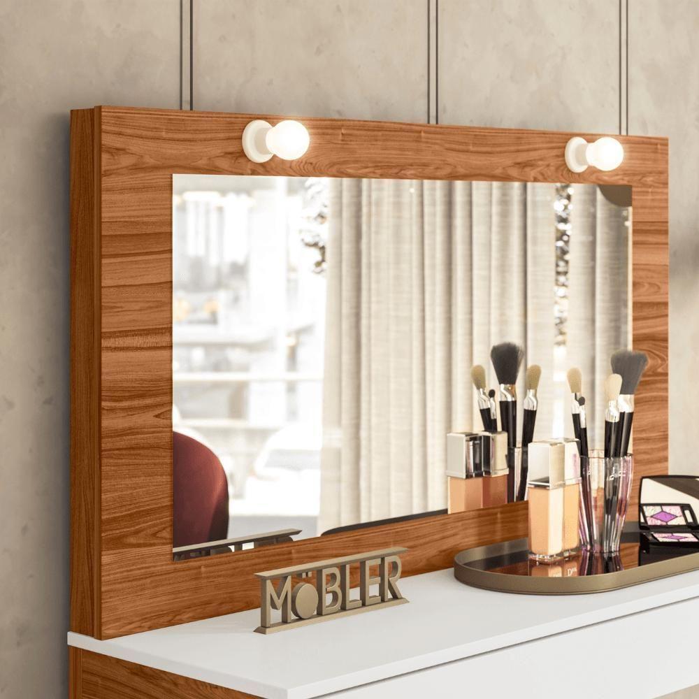 Penteadeira Camarim Gala Com Espelho 1 Gaveta Cinamomo E Branco - 3