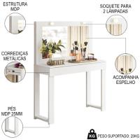 Penteadeira Camarim Gala Com Espelho 1 Gaveta Cinamomo E Branco - 6