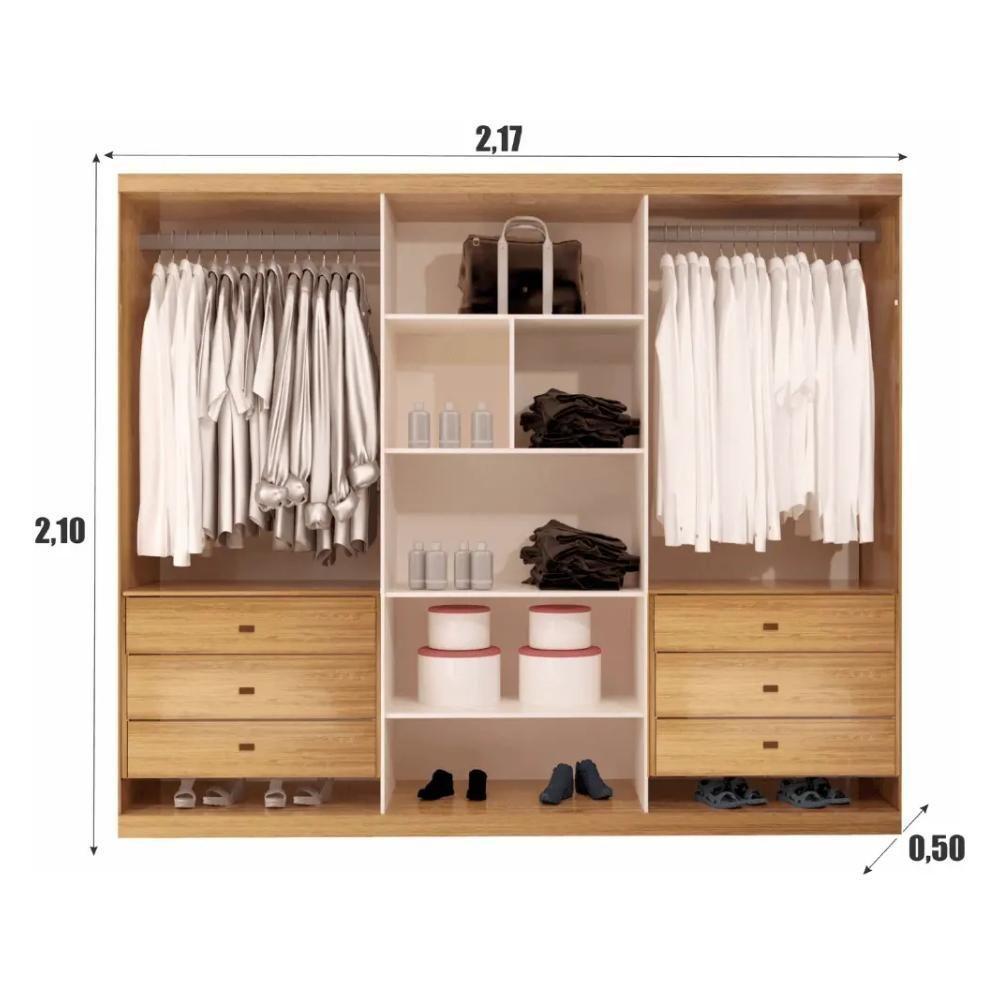 Guarda Roupa Casal 6 Portas 6 Gavetas Vereda Naturale E Off White - 3