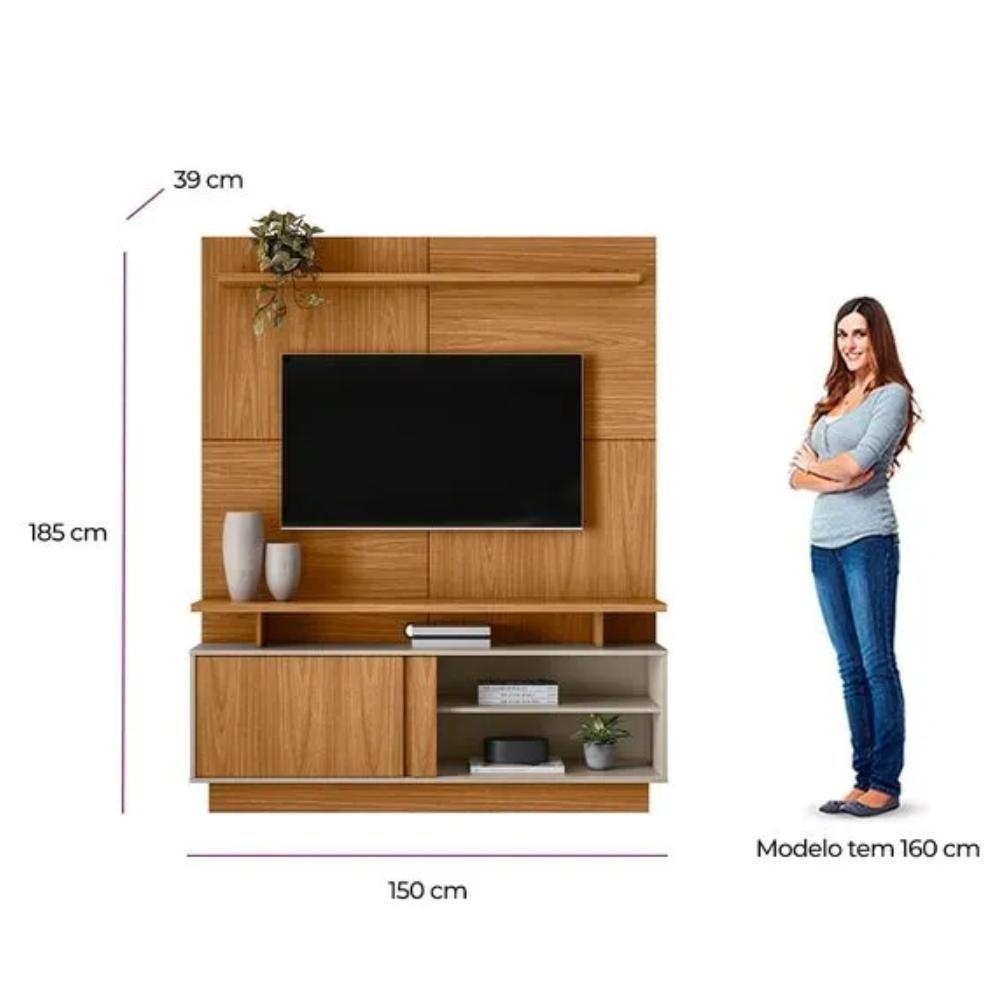 Estante Home Para Tv Até 60 Polegadas 1 Porta Viena Nature E Off White 150cm - 6