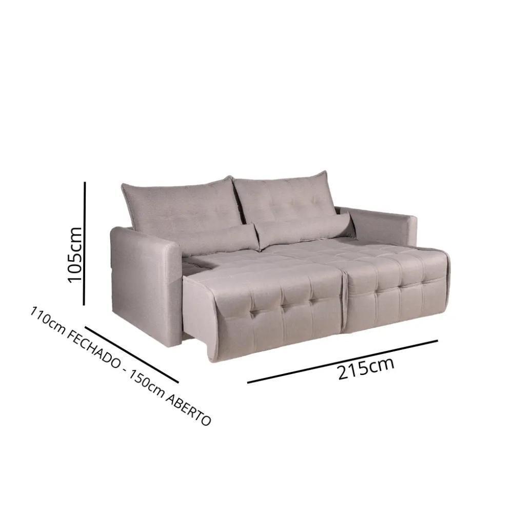 Sofá-cama 3 Lugares Retrátil Império Linho Cinza 215cm - 2