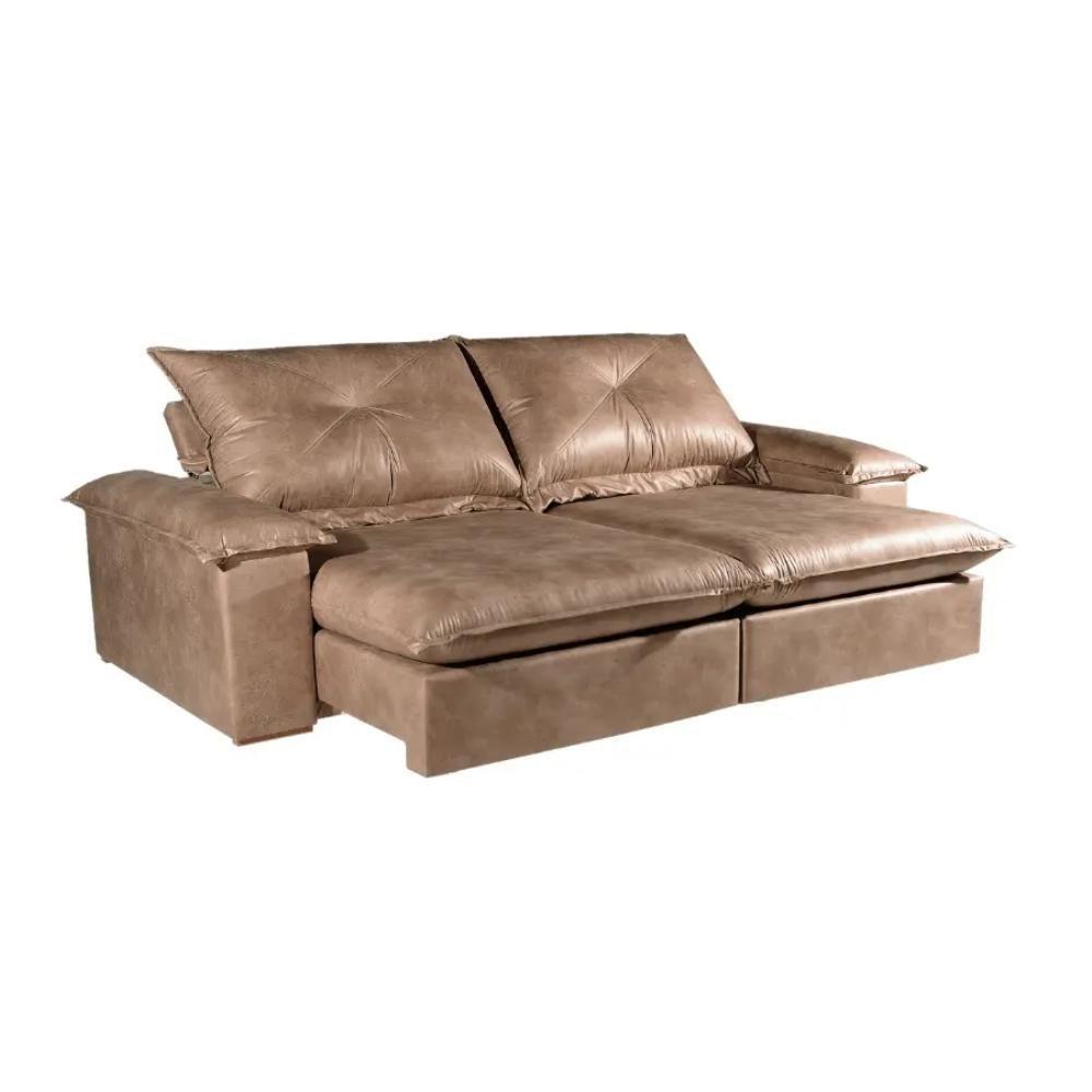 Sofá 4 Lugares Retrátil Amsterdã Veludo Bege 250cm - 1