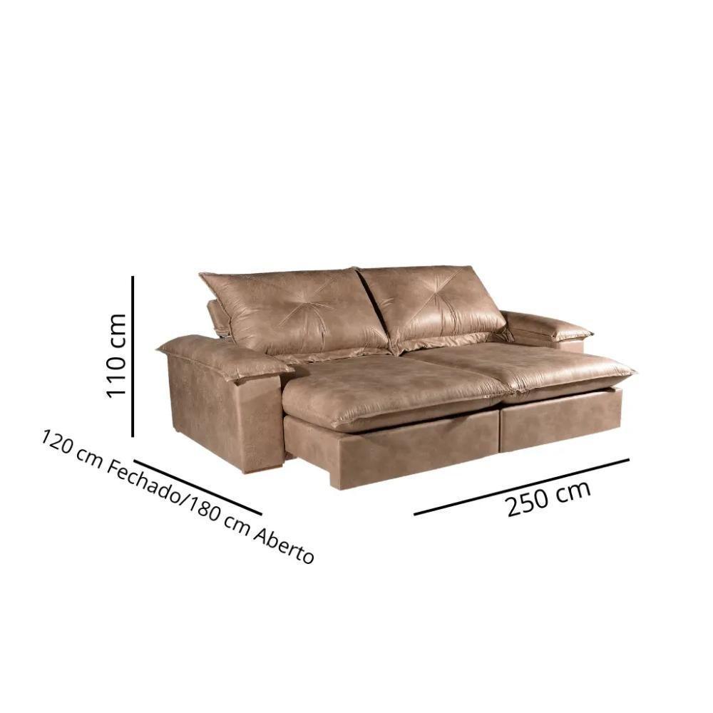 Sofá 4 Lugares Retrátil Amsterdã Veludo Bege 250cm - 2