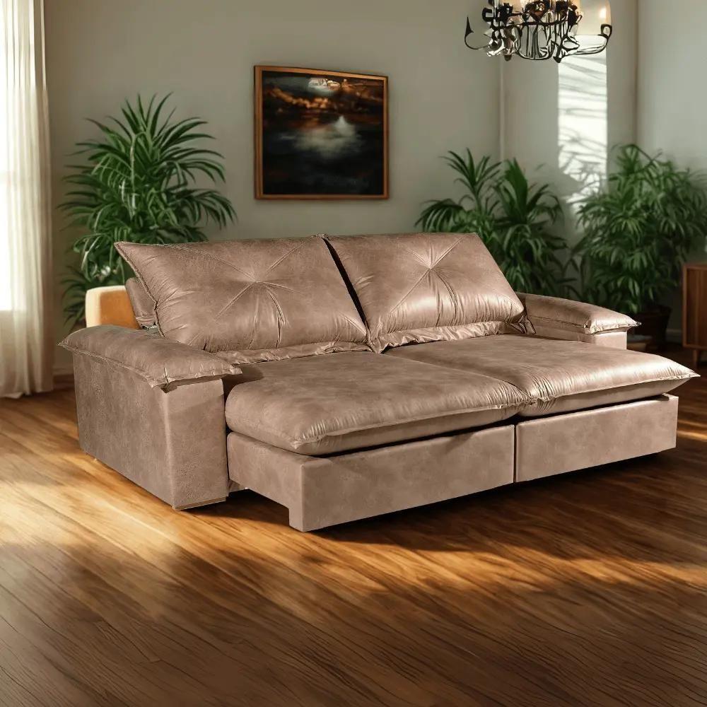 Sofá 4 Lugares Retrátil Amsterdã Veludo Bege 250cm - 3