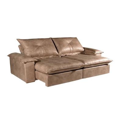 Sofá 4 Lugares Retrátil Amsterdã Veludo Bege 250cm