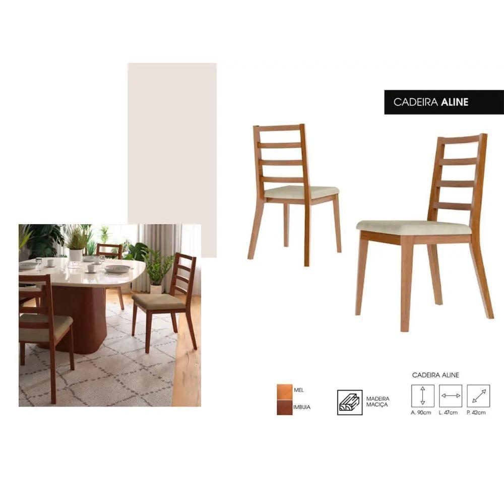 Conjunto 2 Cadeiras De Jantar Em Madeira E Tecido Impermeável Mel E Bege - 5