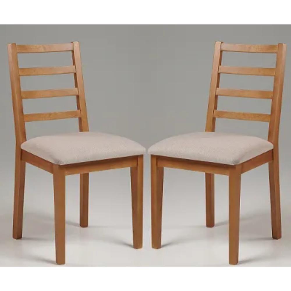 Conjunto 2 Cadeiras De Jantar Em Madeira E Tecido Impermeável Mel E Bege - 6