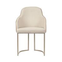 Cadeira Estofada Albany Pés Em Aço De Carbono Champanhe Assento Em Linho Off White E Pu Caramelo - 2