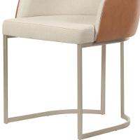 Cadeira Estofada Albany Pés Em Aço De Carbono Champanhe Assento Em Linho Off White E Pu Caramelo - 3