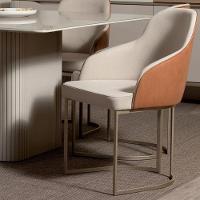 Cadeira Estofada Albany Pés Em Aço De Carbono Champanhe Assento Em Linho Off White E Pu Caramelo - 6