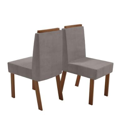 Kit 2 Cadeiras De Jantar Rubi Luxo Veludo Naturale E Cinza