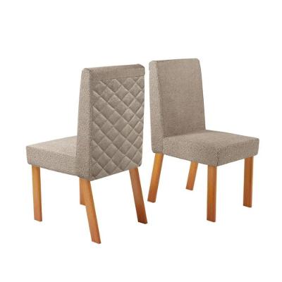 Kit 2 Cadeiras De Jantar Premium Rimini Bouclé Alpes Naturale E Cinza