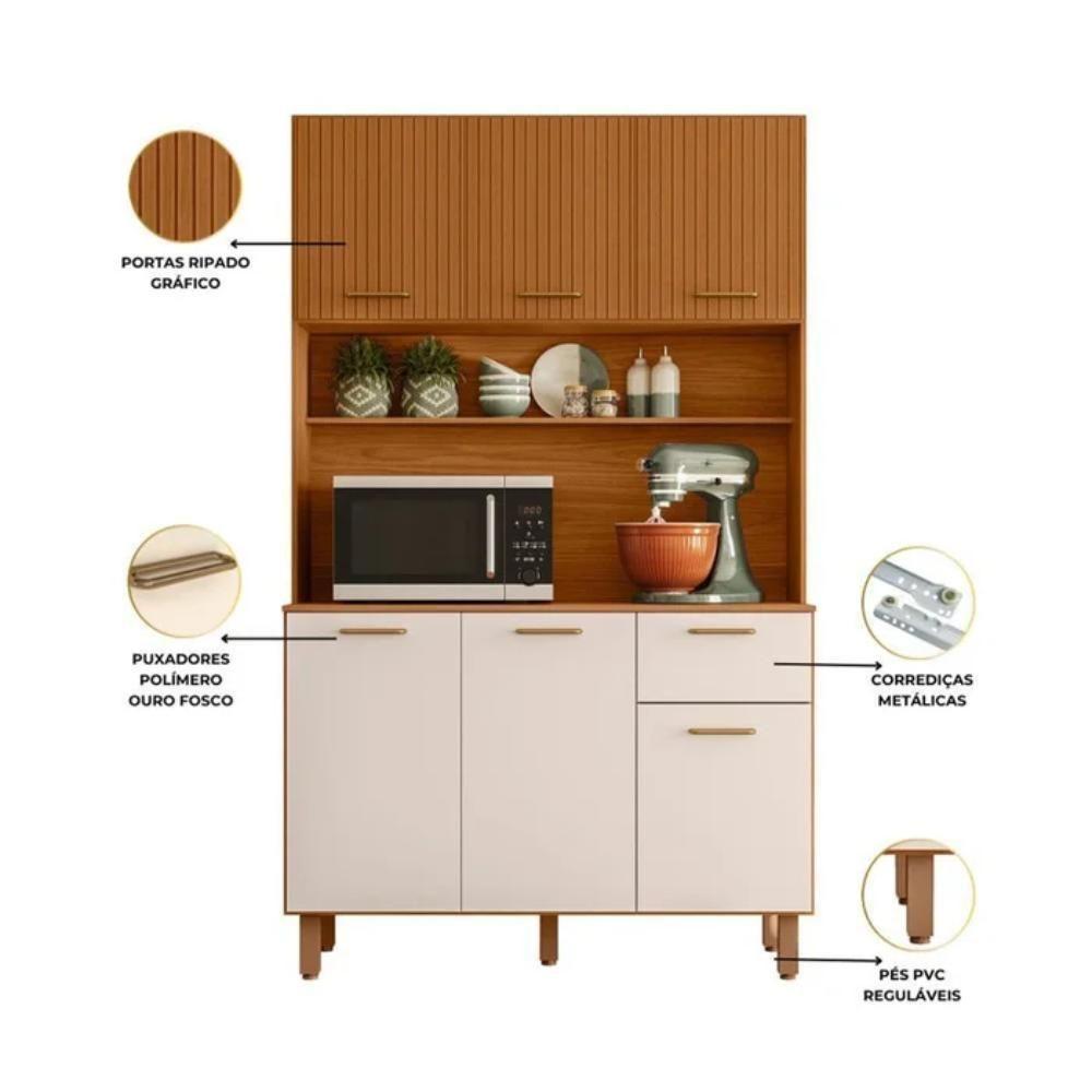 Cozinha Compacta 6 Portas 1 Gaveta New Livia Freijó E Off White - 2