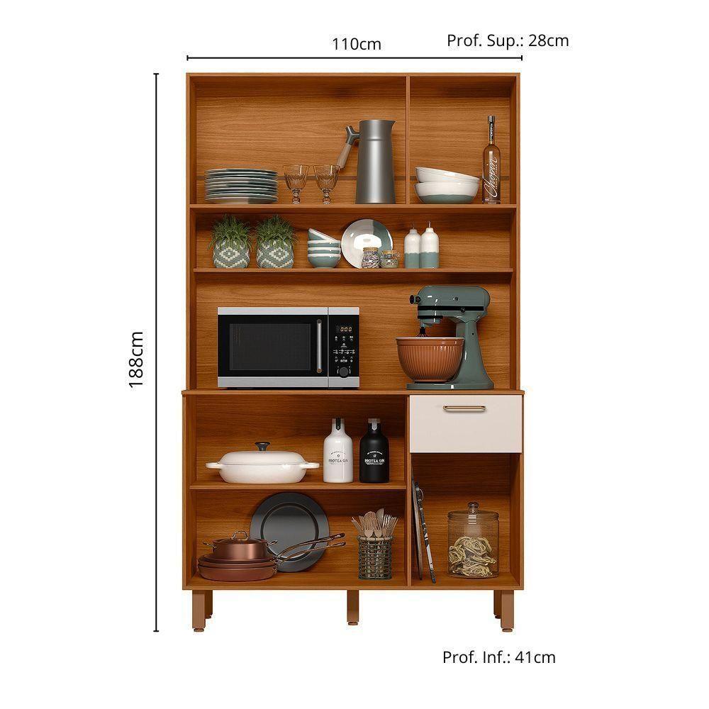 Cozinha Compacta 6 Portas 1 Gaveta New Livia Freijó E Off White - 4