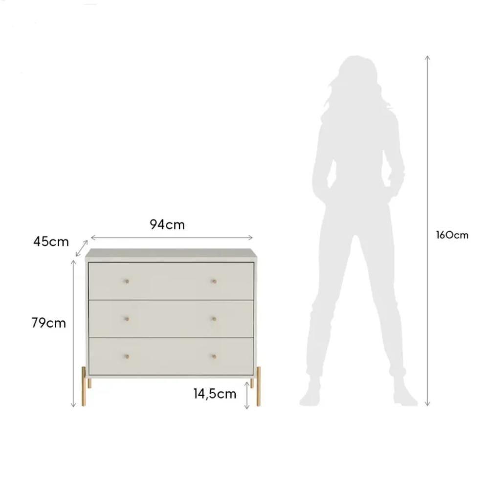 Cômoda 3 Gavetas Jasper Off White E Canella 94cm - 5