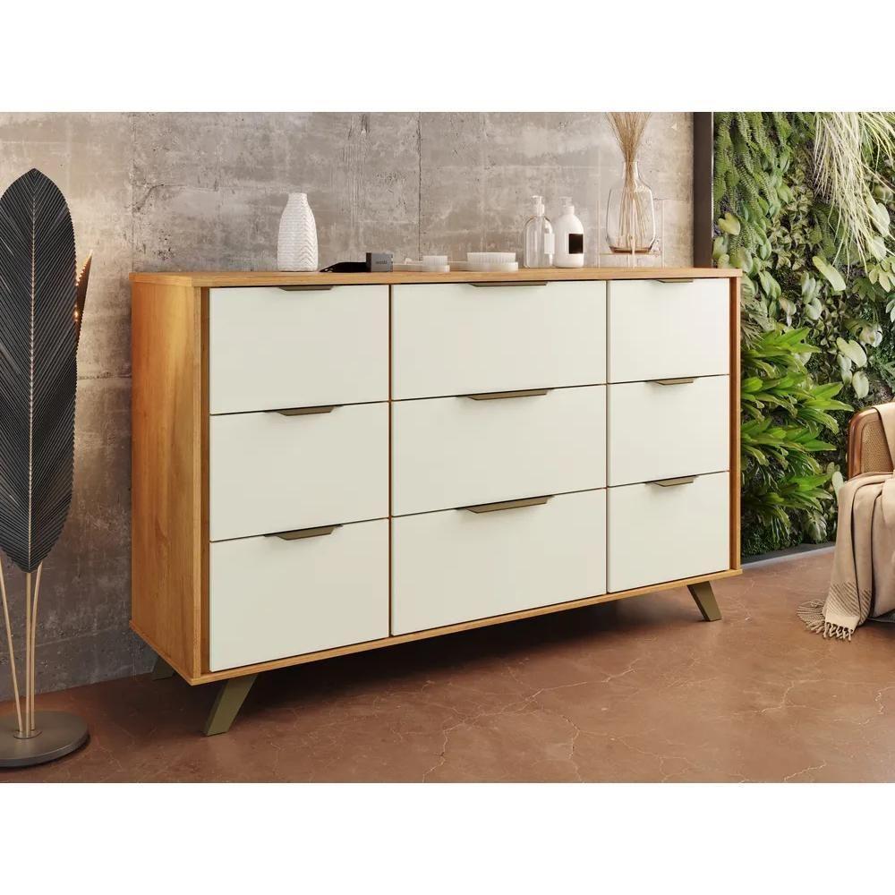 Cômoda 9 Gavetas Olímpia Peroba E Off White 136cm - 2