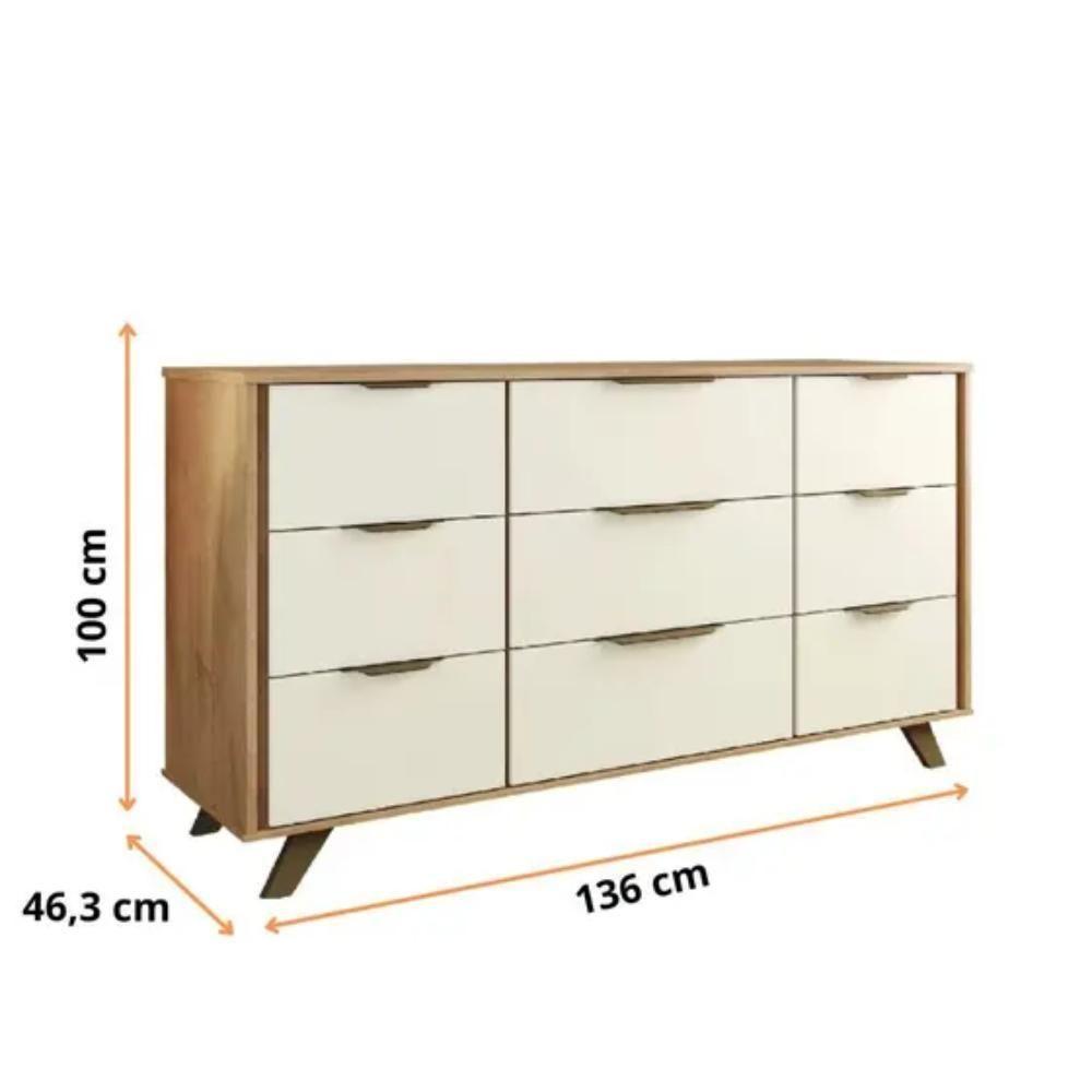 Cômoda 9 Gavetas Olímpia Peroba E Off White 136cm - 3