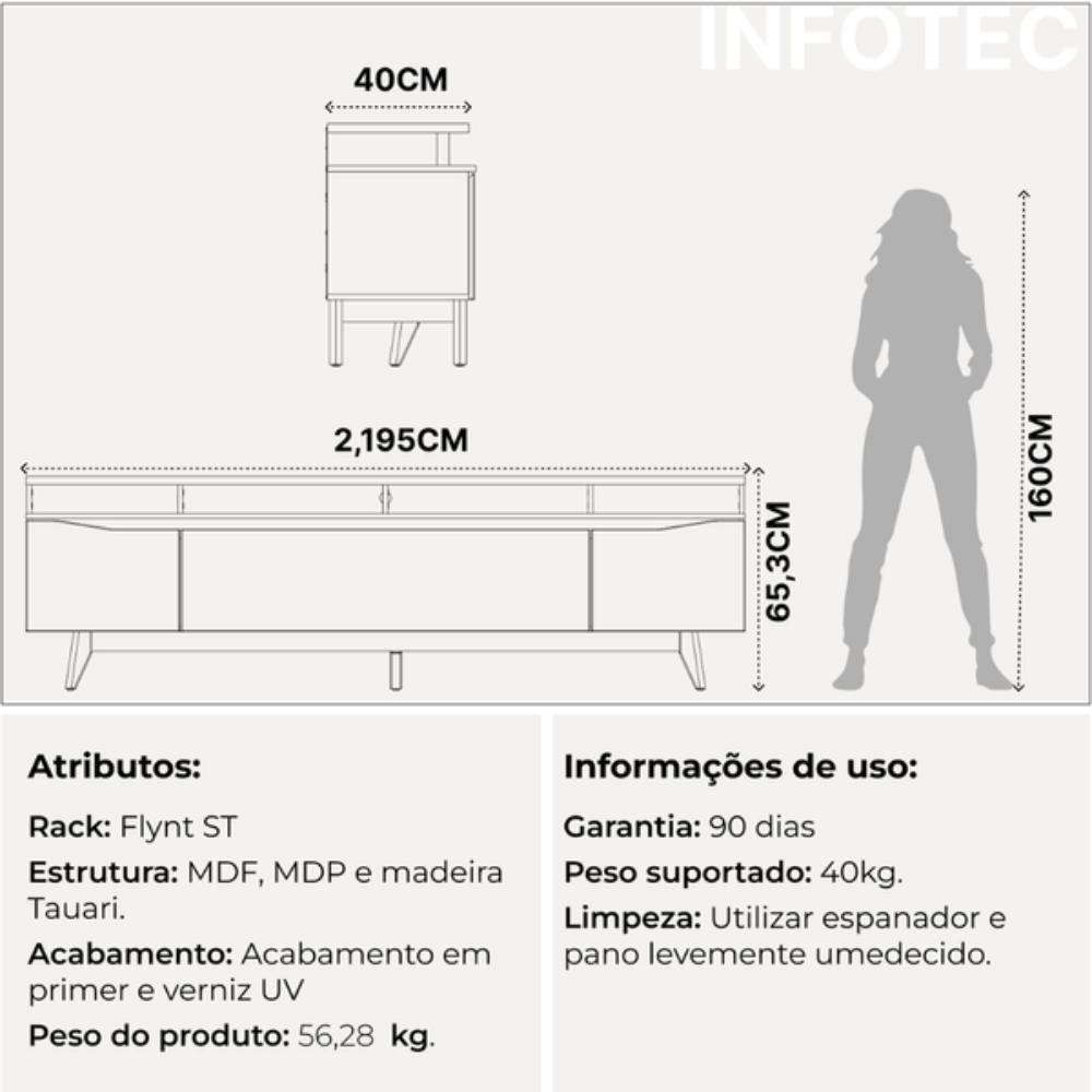 Rack Para Tv Até 75 Polegadas 3 Portas Flynt St Off White E Canella 220cm - 7