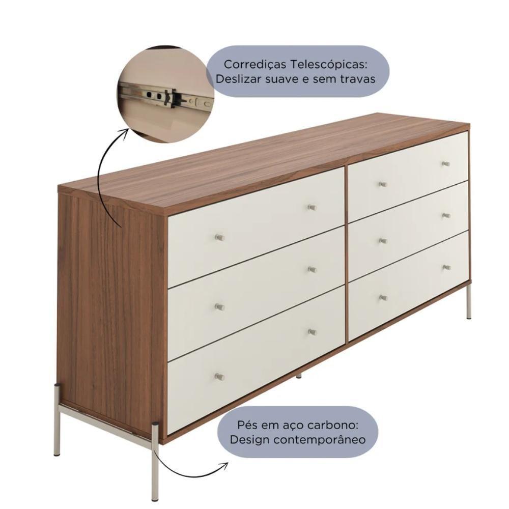 Cômoda 6 Gavetas Jasper Off White E Canella 182cm - 4