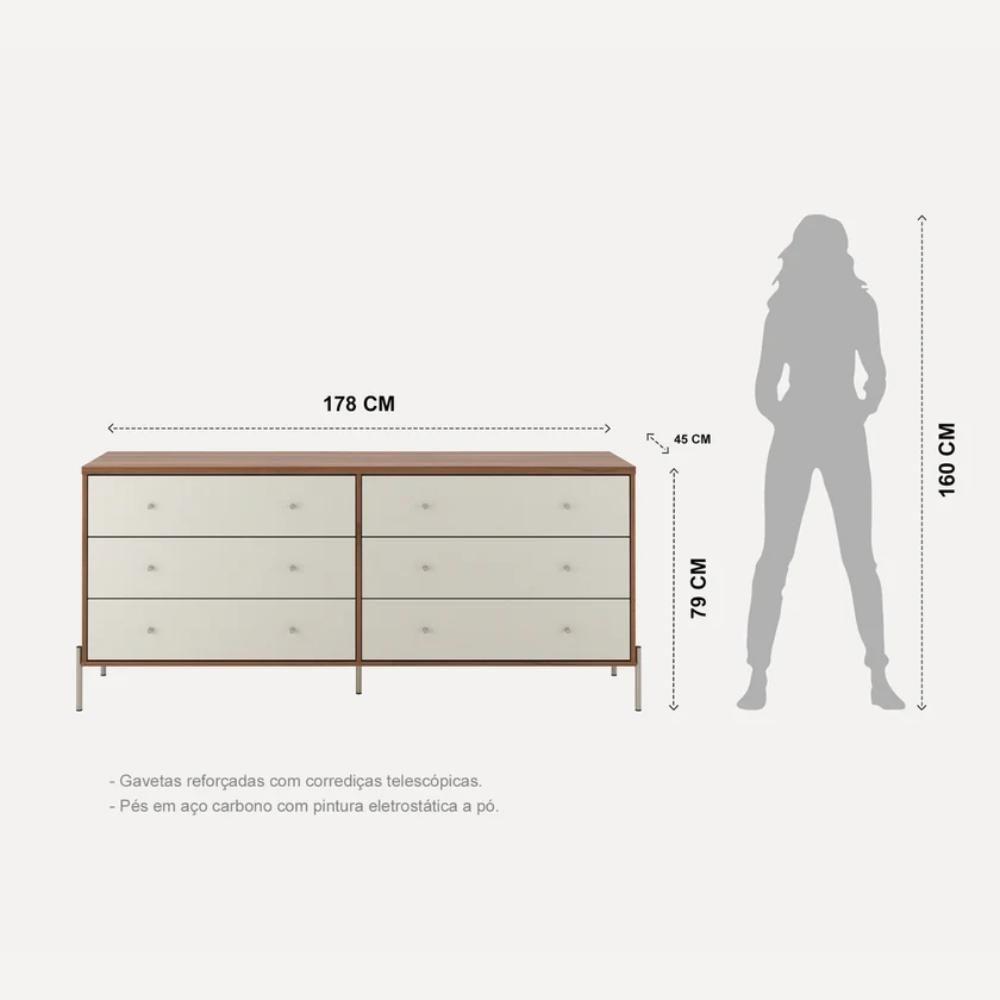 Cômoda 6 Gavetas Jasper Off White E Canella 182cm - 6