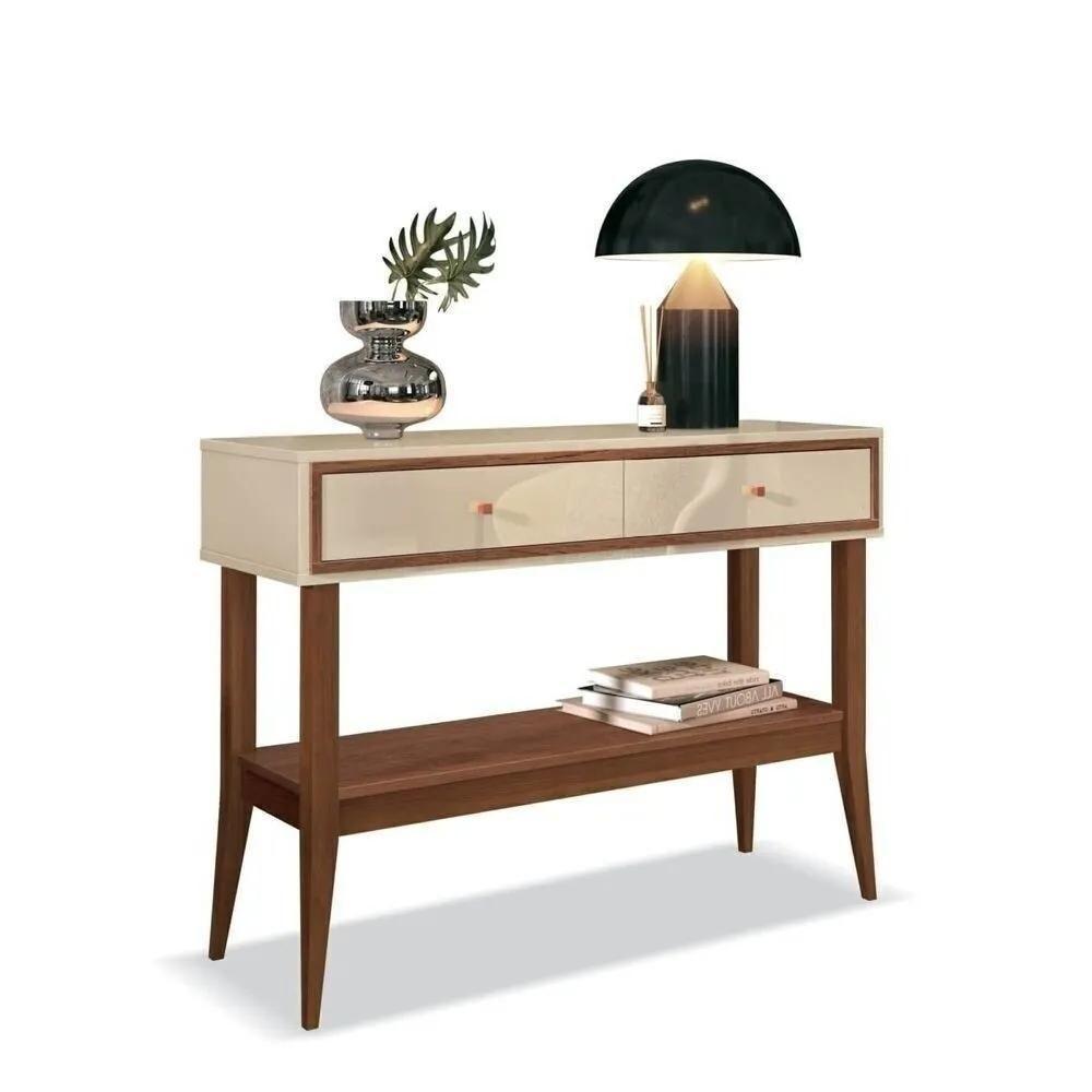 Aparador 2 Gavetas Bari Retro Mdp Off White E Cedro Natural 105cm - 1