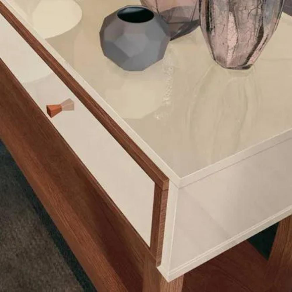 Aparador 2 Gavetas Bari Retro Mdp Off White E Cedro Natural 105cm - 4