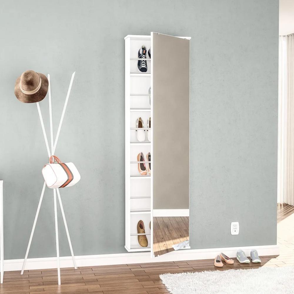 Sapateira Com Espelho 1 Portas Suporta Até 12 Pares Itabuna Branco - 3
