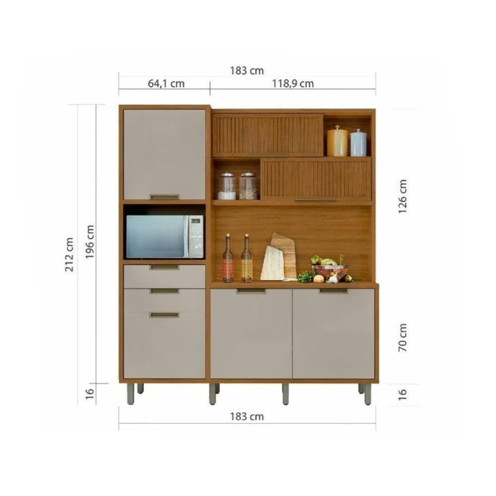 Cozinha Compacta 6 Portas 2 Gavetas Loft Imperatriz Freijó E Off White - 2