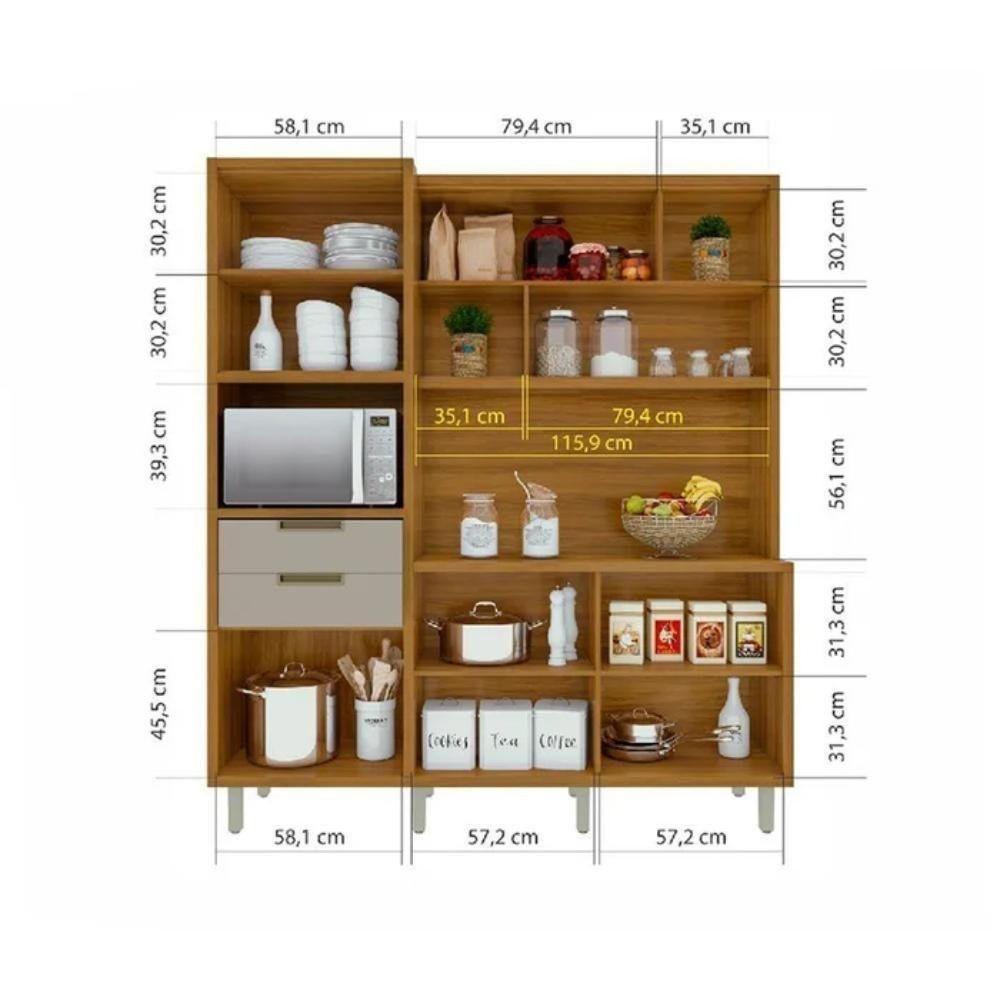 Cozinha Compacta 6 Portas 2 Gavetas Loft Imperatriz Freijó E Off White - 3