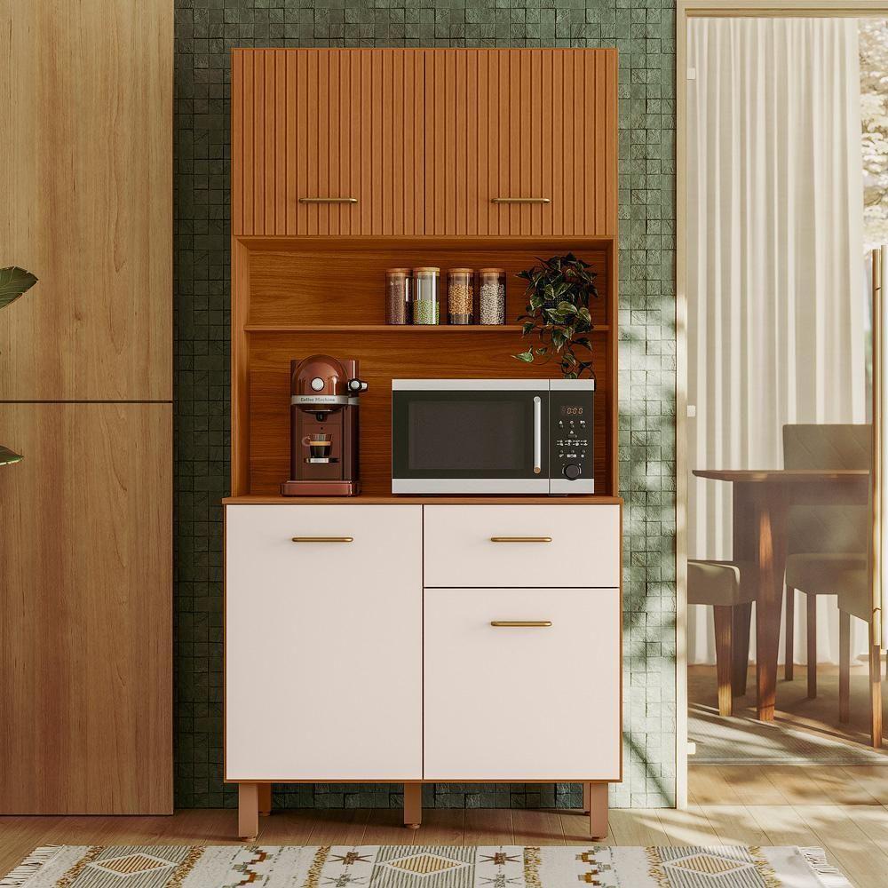 Cozinha Compacta 4 Portas 1 Gaveta New Izis Freijó E Off White - 4