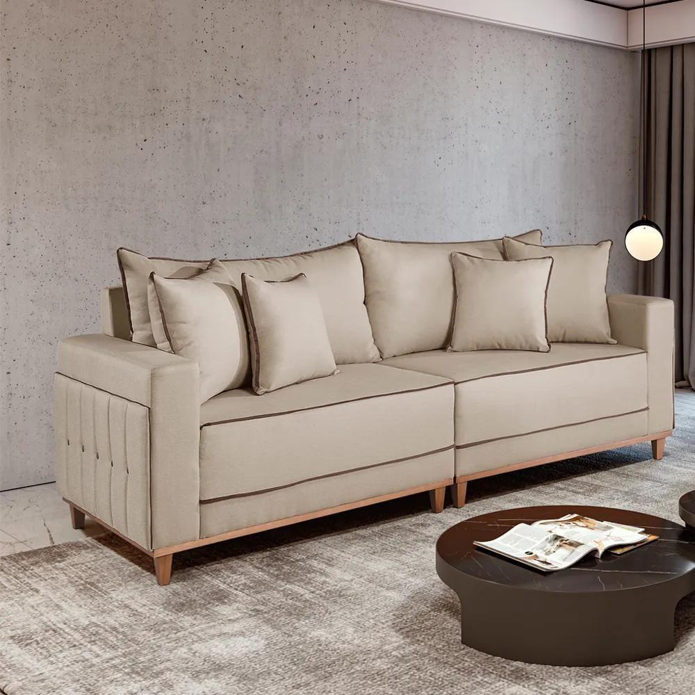 Sofá 3 Lugares Living Montes Claros Linho Bege 216cm - 2