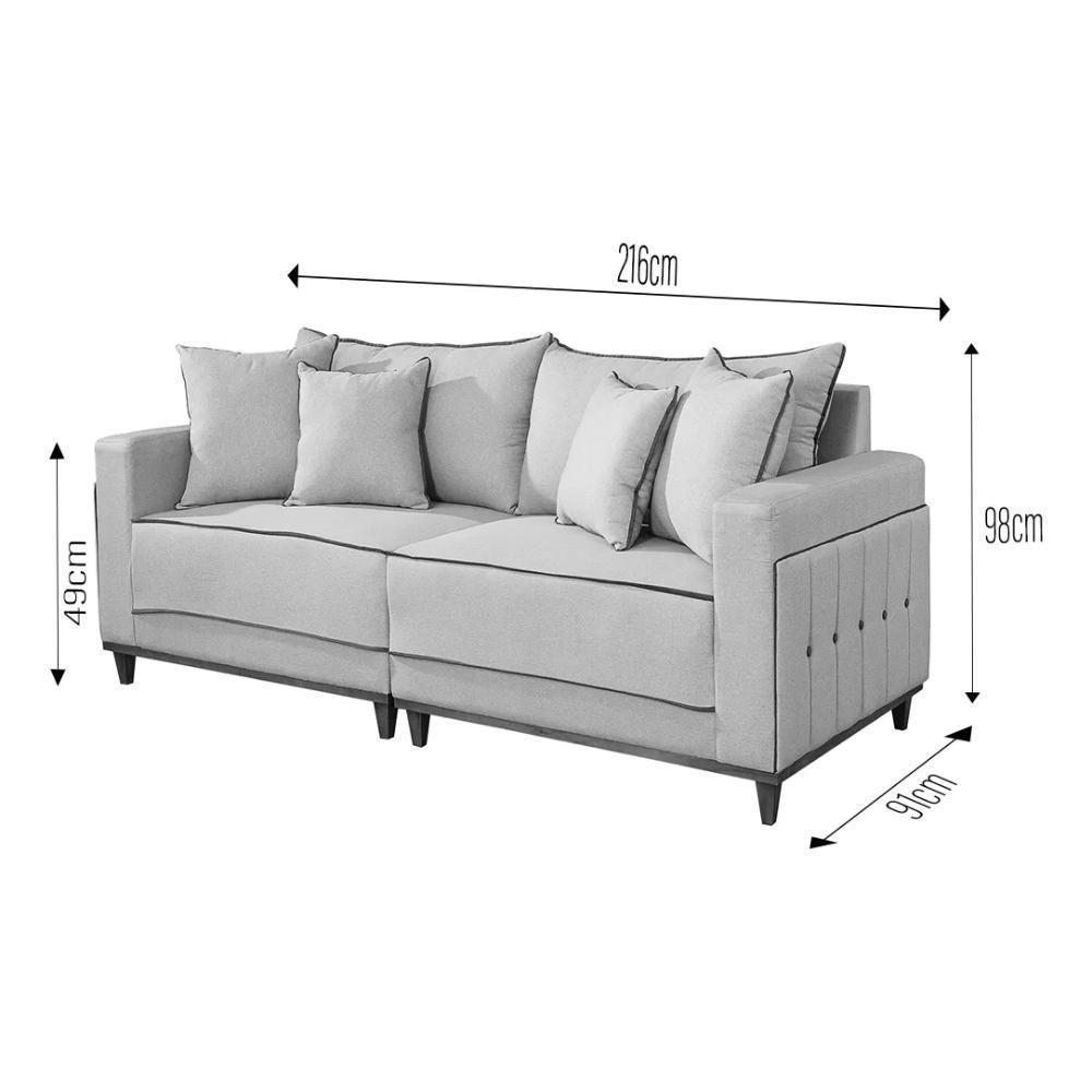 Sofá 3 Lugares Living Montes Claros Linho Bege 216cm - 6