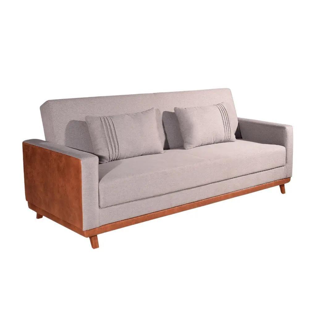 Sofá-cama 3 Lugares Reclinável Palacius Linho Cinza E Caramelo 210cm - 1