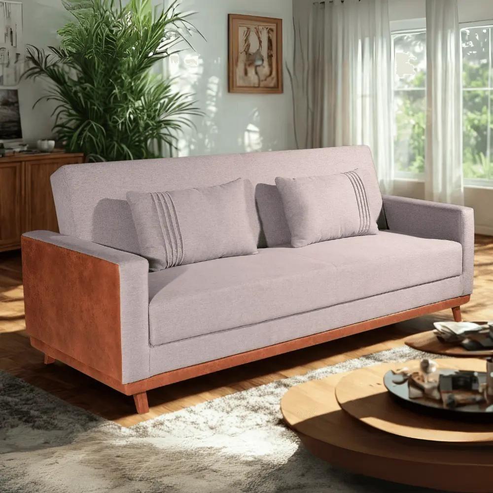 Sofá-cama 3 Lugares Reclinável Palacius Linho Cinza E Caramelo 210cm - 2