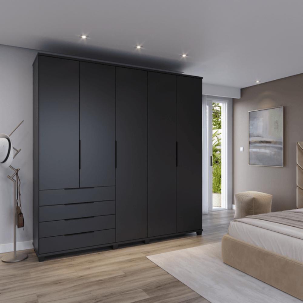 Guarda Roupa Casal 5 Portas 4 Gavetas Allen Preto Fosco - 3