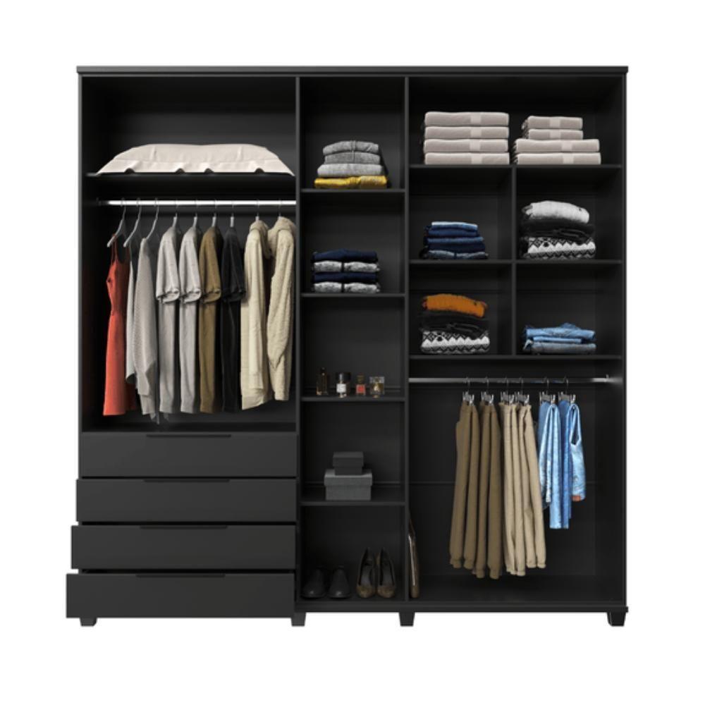 Guarda Roupa Casal 5 Portas 4 Gavetas Allen Preto Fosco - 5