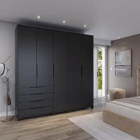 Guarda Roupa Casal 5 Portas 4 Gavetas Allen Preto Fosco - 3