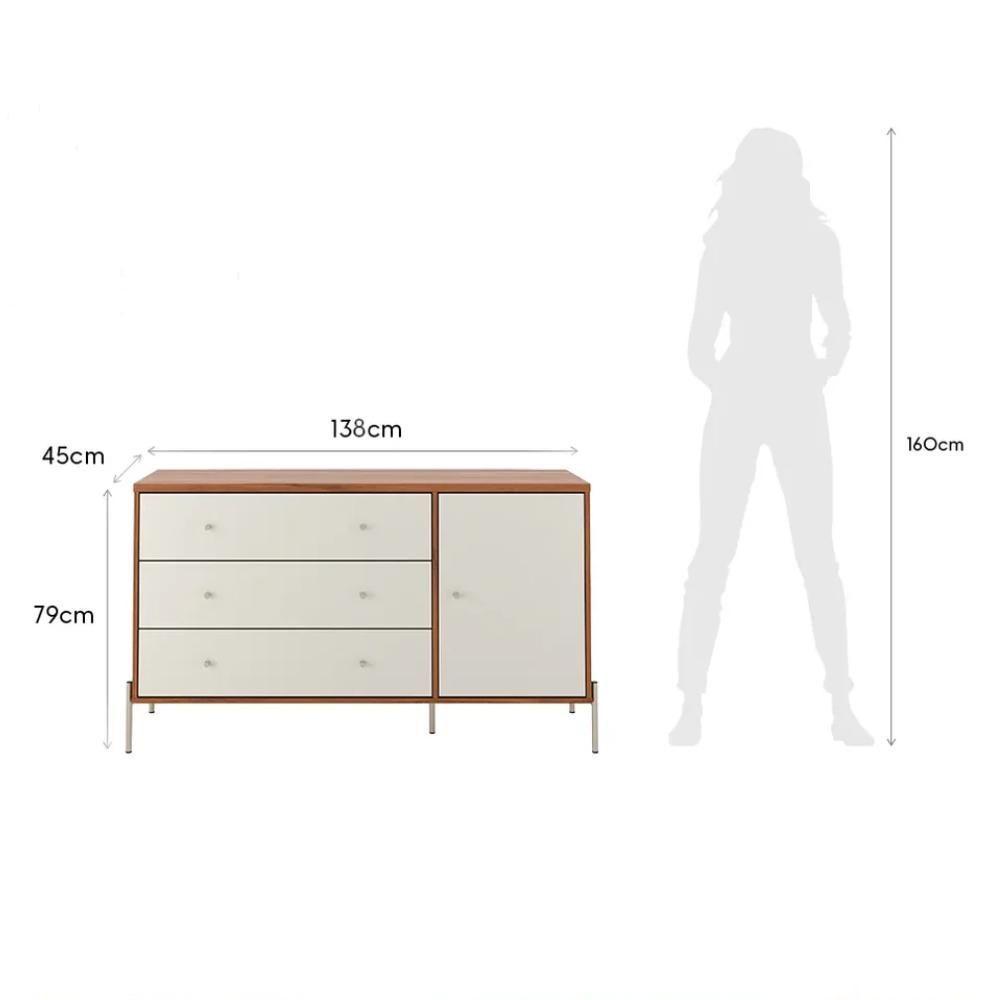 Cômoda 3 Gavetas 1 Porta Jasper Off White E Canella 138cm - 5