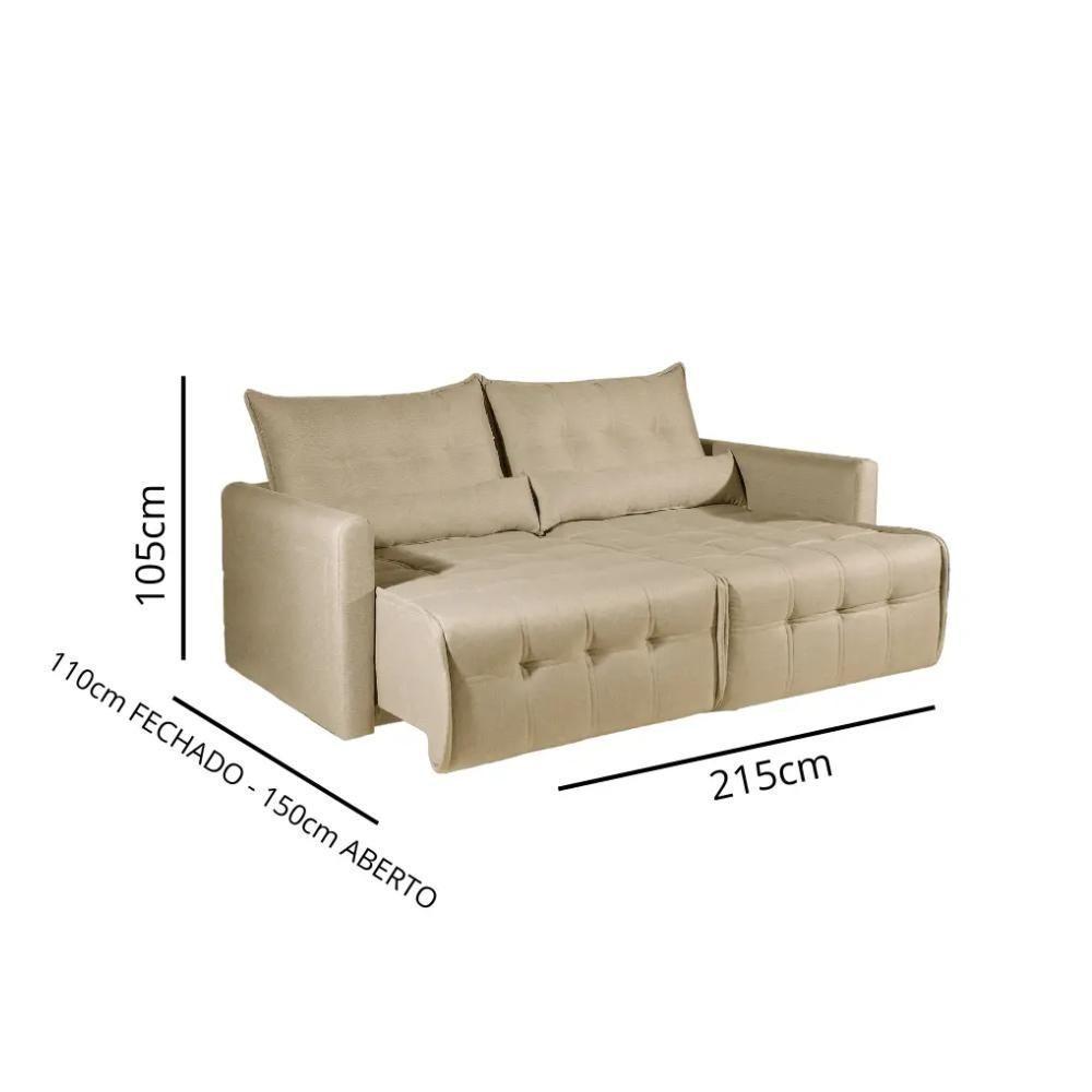 Sofá-cama 3 Lugares Retrátil Império Linho Bege 215cm - 2