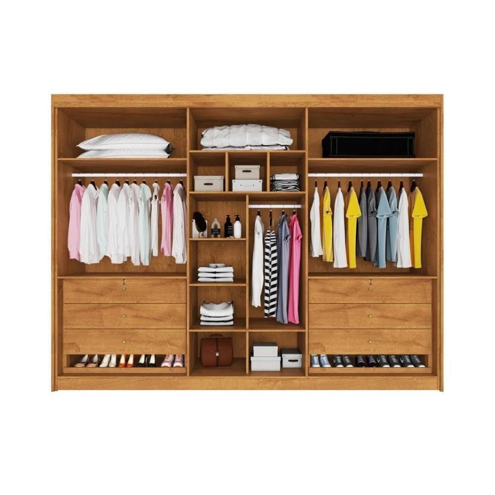 Guarda Roupa Casal 6 Portas 6 Gavetas Potente Ripado Peroba E Off White - 2