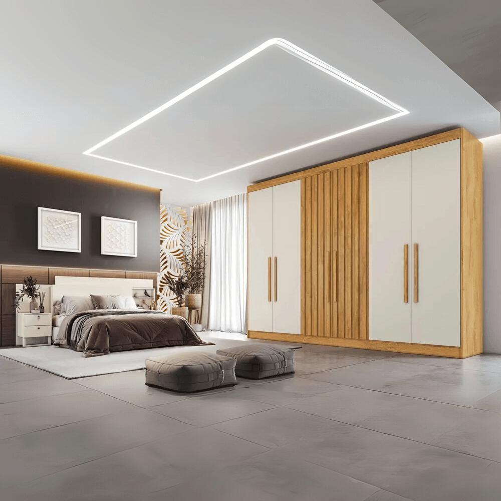 Guarda Roupa Casal 6 Portas 6 Gavetas Potente Ripado Peroba E Off White - 4