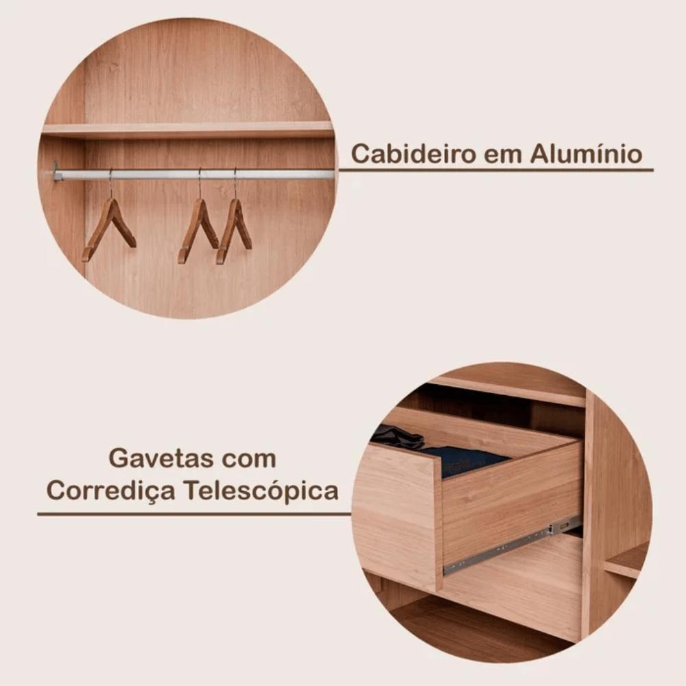 Guarda Roupa Casal 6 Portas 6 Gavetas Potente Ripado Peroba E Off White - 5