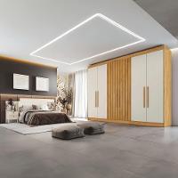Guarda Roupa Casal 6 Portas 6 Gavetas Potente Ripado Peroba E Off White