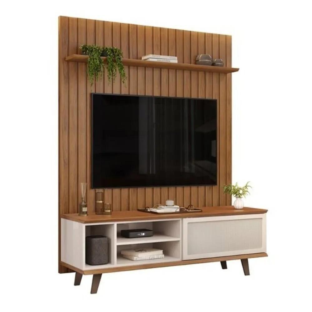 Rack Bistrol 1 Porta Com Painel Para Tv Ate 50 Polegadas Pratic Freijó E Off White 143cm - 1