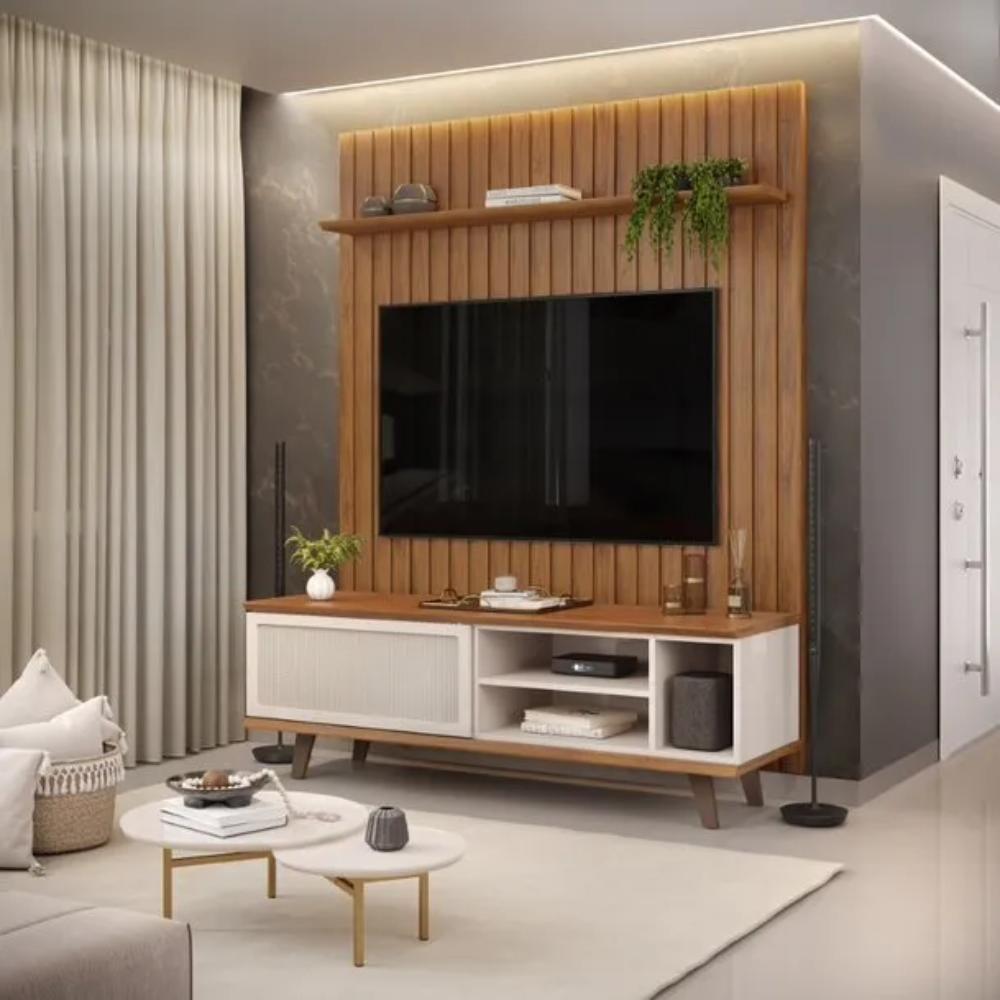 Rack Bistrol 1 Porta Com Painel Para Tv Ate 50 Polegadas Pratic Freijó E Off White 143cm - 3