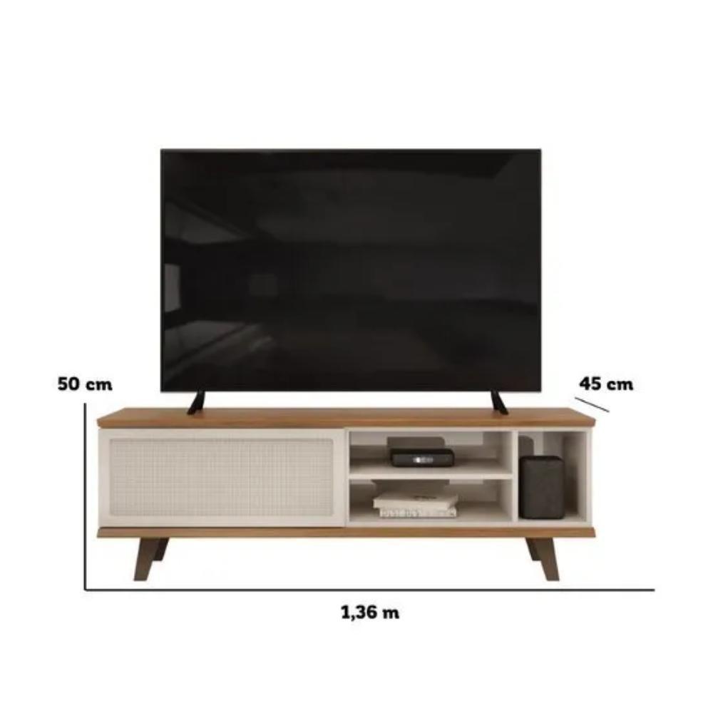 Rack Bistrol 1 Porta Com Painel Para Tv Ate 50 Polegadas Pratic Freijó E Off White 143cm - 4