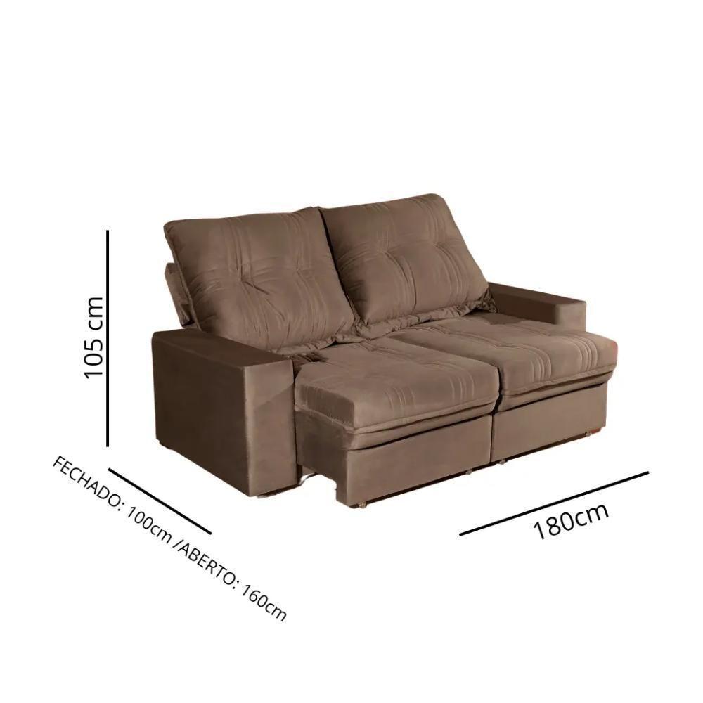 Sofá 3 Lugares Retrátil E Reclinável Nivus Veludo Marrom 180cm - 2