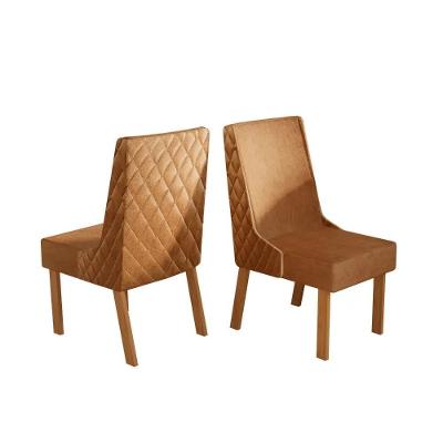 Kit 2 Cadeiras De Jantar Intinity Fasano Tecido Sintético Naturale E Caramelo