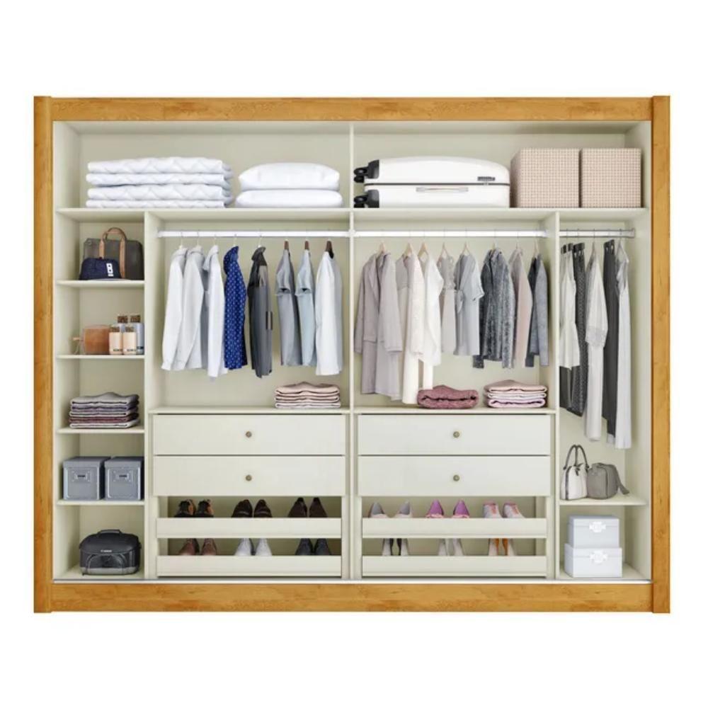 Guarda Roupa Casal Com Espelho 2 Portas 4 Gavetas Creta Off White E Peroba - 2