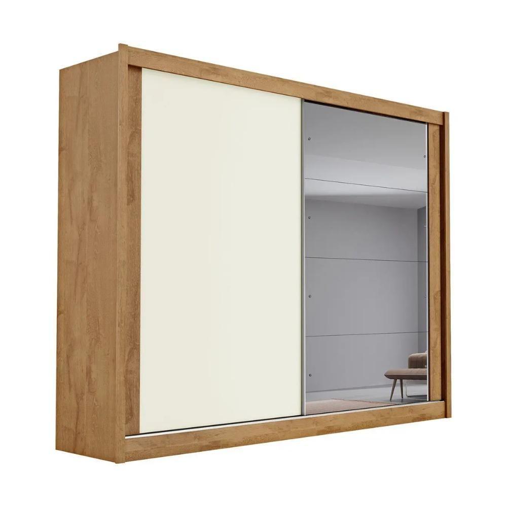 Guarda Roupa Casal Com Espelho 2 Portas 4 Gavetas Creta Off White E Peroba - 5